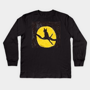 Cat Shadow in the Moon Kids Long Sleeve T-Shirt